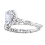 Pear Teardrop Natural Stone Wedding Set Ring