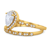 Pear Teardrop Natural Stone Wedding Set Ring