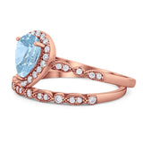 Pear Teardrop Natural Stone Wedding Set Ring