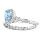 Pear Teardrop Natural Stone Wedding Set Ring