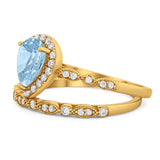 Pear Teardrop Natural Stone Wedding Set Ring