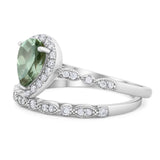 Pear Teardrop Natural Stone Wedding Set Ring