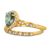 Pear Teardrop Natural Stone Wedding Set Ring