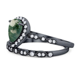 Pear Teardrop Natural Stone Wedding Set Ring