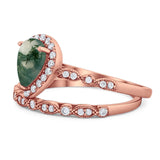 Pear Teardrop Natural Stone Wedding Set Ring