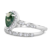 Pear Teardrop Natural Stone Wedding Set Ring