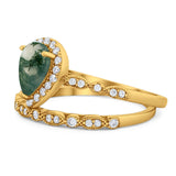 Pear Teardrop Natural Stone Wedding Set Ring