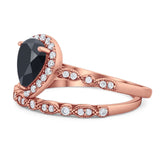 Pear Teardrop Natural Stone Wedding Set Ring