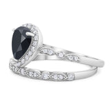Pear Teardrop Natural Stone Wedding Set Ring