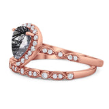 Pear Teardrop Natural Stone Wedding Set Ring