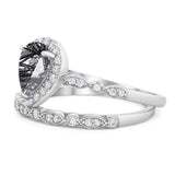 Pear Teardrop Natural Stone Wedding Set Ring