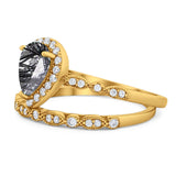 Pear Teardrop Natural Stone Wedding Set Ring