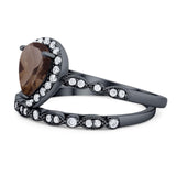 Pear Teardrop Natural Stone Wedding Set Ring