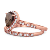 Pear Teardrop Natural Stone Wedding Set Ring