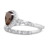 Pear Teardrop Natural Stone Wedding Set Ring