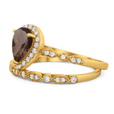 Pear Teardrop Natural Stone Wedding Set Ring