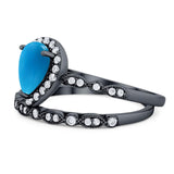 Pear Teardrop Natural Stone Wedding Set Ring