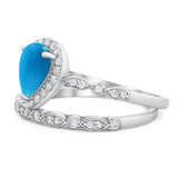 Pear Teardrop Natural Stone Wedding Set Ring