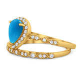 Pear Teardrop Natural Stone Wedding Set Ring