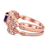 Two Piece Round Natural Stone Bridal Ring