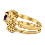 Two Piece Round Natural Stone Bridal Ring