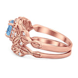 Two Piece Round Natural Stone Bridal Ring