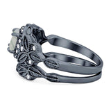 Two Piece Round Natural Stone Bridal Ring