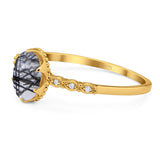 Art Deco Oval Natural Stone Beaded Ring