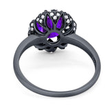 Art Deco Oval Natural Stone Floral Ring