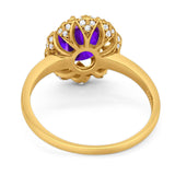 Art Deco Oval Natural Stone Floral Ring