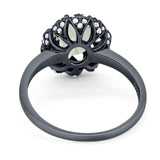Art Deco Oval Natural Stone Floral Ring