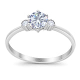 Art Deco Round Natural Stone Three Stone Ring