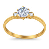 Art Deco Round Natural Stone Three Stone Ring