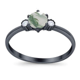Art Deco Round Natural Stone Three Stone Ring