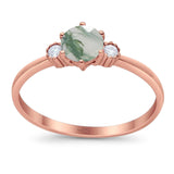 Art Deco Round Natural Stone Three Stone Ring