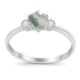 Art Deco Round Natural Stone Three Stone Ring