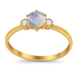 Art Deco Round Natural Stone Three Stone Ring