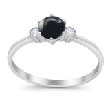 Art Deco Round Natural Stone Three Stone Ring