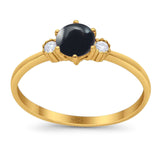 Art Deco Round Natural Stone Three Stone Ring