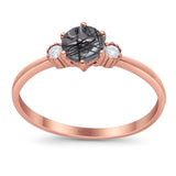 Art Deco Round Natural Stone Three Stone Ring