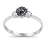 Art Deco Round Natural Stone Three Stone Ring