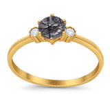 Art Deco Round Natural Stone Three Stone Ring