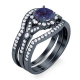 Three Piece Round Natural Stone Leaf Style Ring