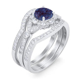 Three Piece Round Natural Stone Leaf Style Ring