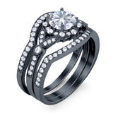 Three Piece Round Natural Stone Leaf Style Ring