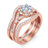 Three Piece Round Natural Stone Leaf Style Ring
