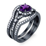 Three Piece Round Natural Stone Leaf Style Ring