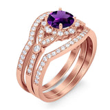 Three Piece Round Natural Stone Leaf Style Ring