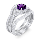 Three Piece Round Natural Stone Leaf Style Ring