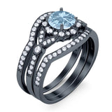 Three Piece Round Natural Stone Leaf Style Ring